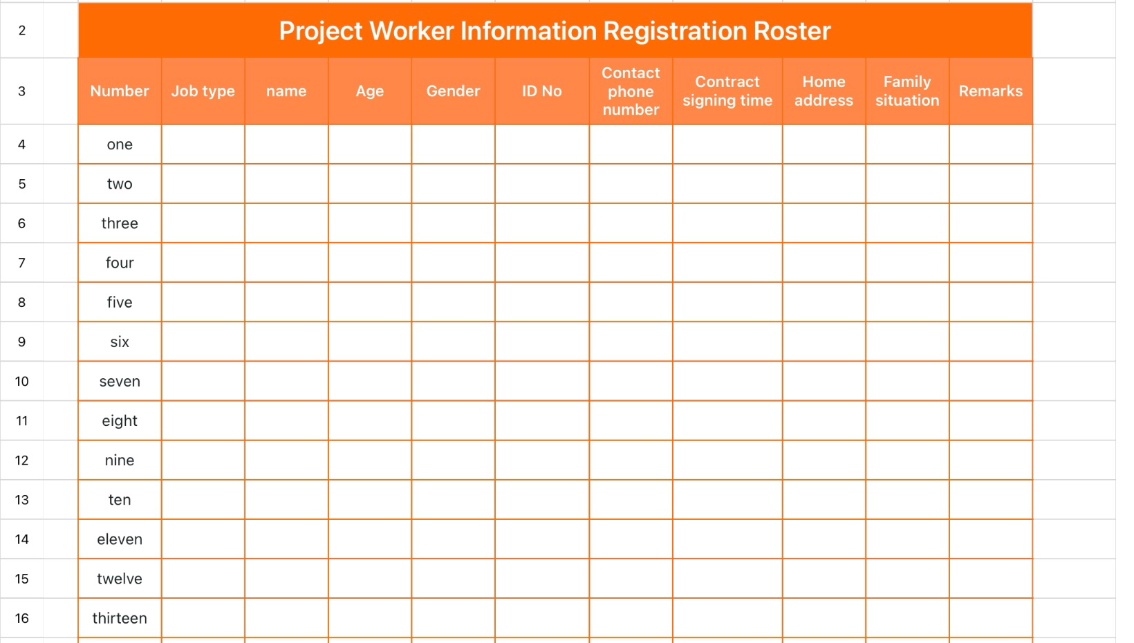 Project Worker information registration roster 1